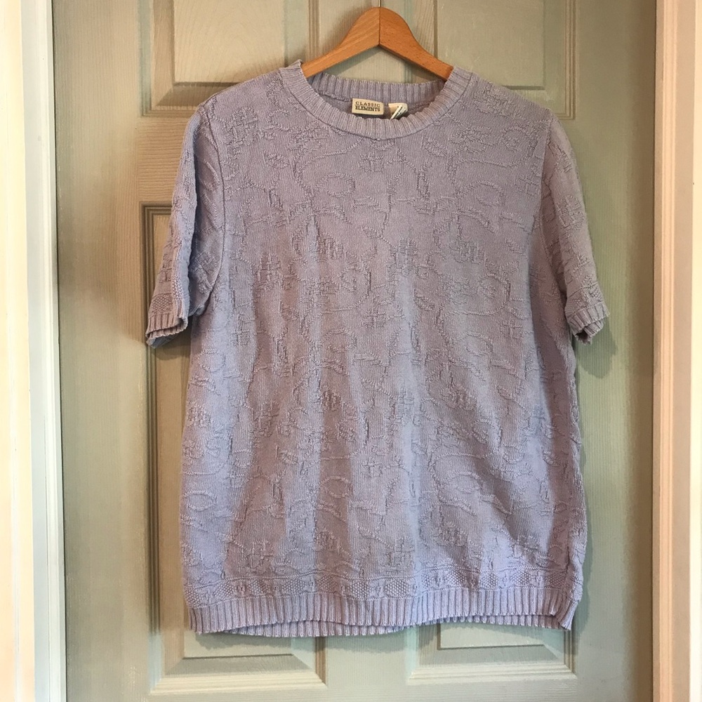 Classic Elements Women’s L Vintage Lilac 100% Cotton Short Sleeve Sweater Top